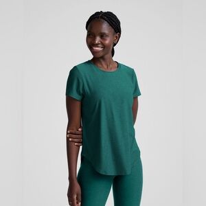 BEYOND YOGA FEATHERWEIGHT SPACEDYE TEE S BNWT TEAL RELAXED CREWNECK TOP